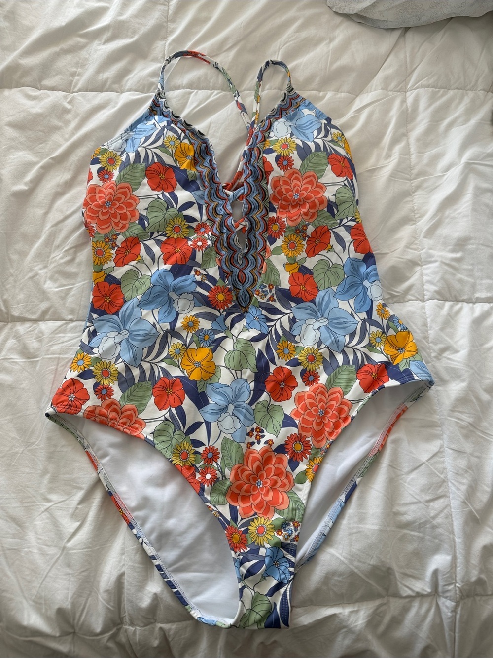 Cupshe Floral One-Piece Swimsuit in Red, Blue, Yellow, Green, White